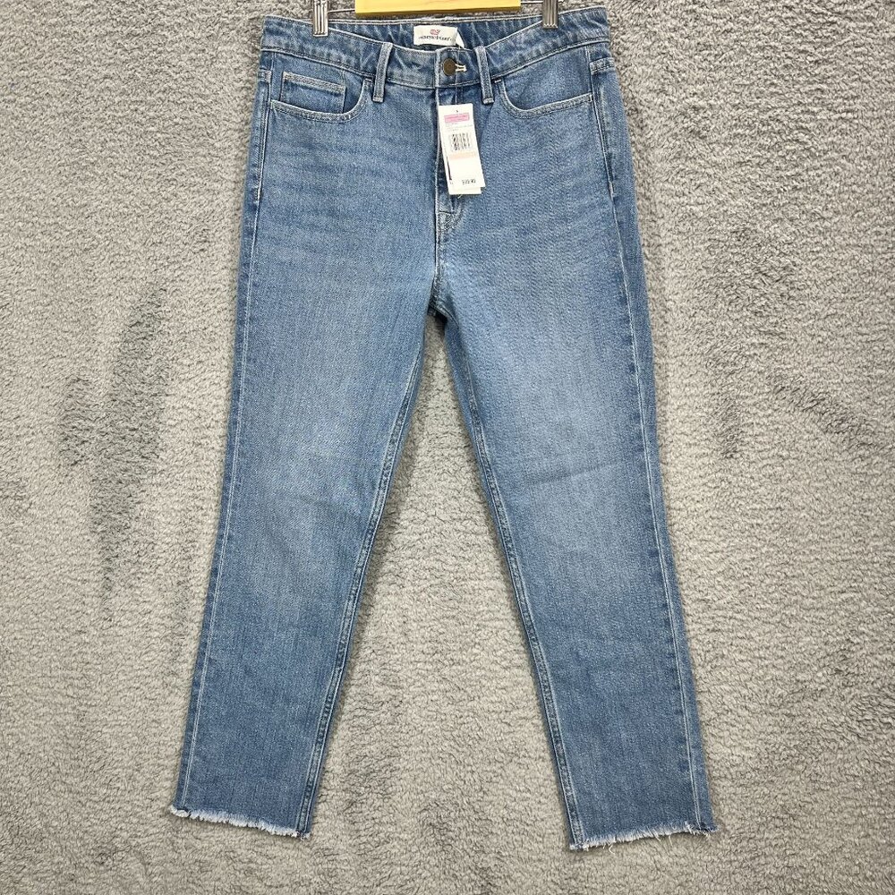NWT Womens Vineyard Vines Straight Crop High Rise Light Wash Denim Fray Jeans
